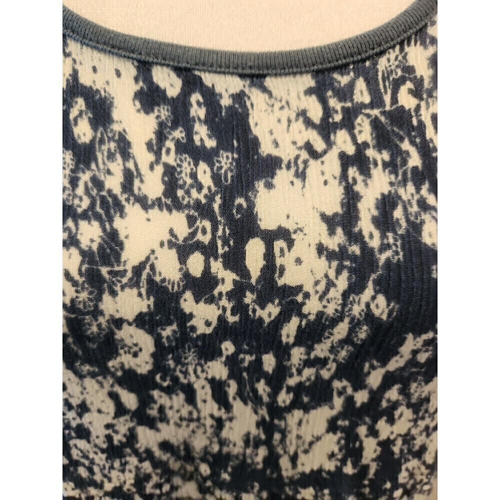 La Cera Crinkle Dress Sz L whit/navy boho tie front Sleeveless knee length - Picture 2 of 6